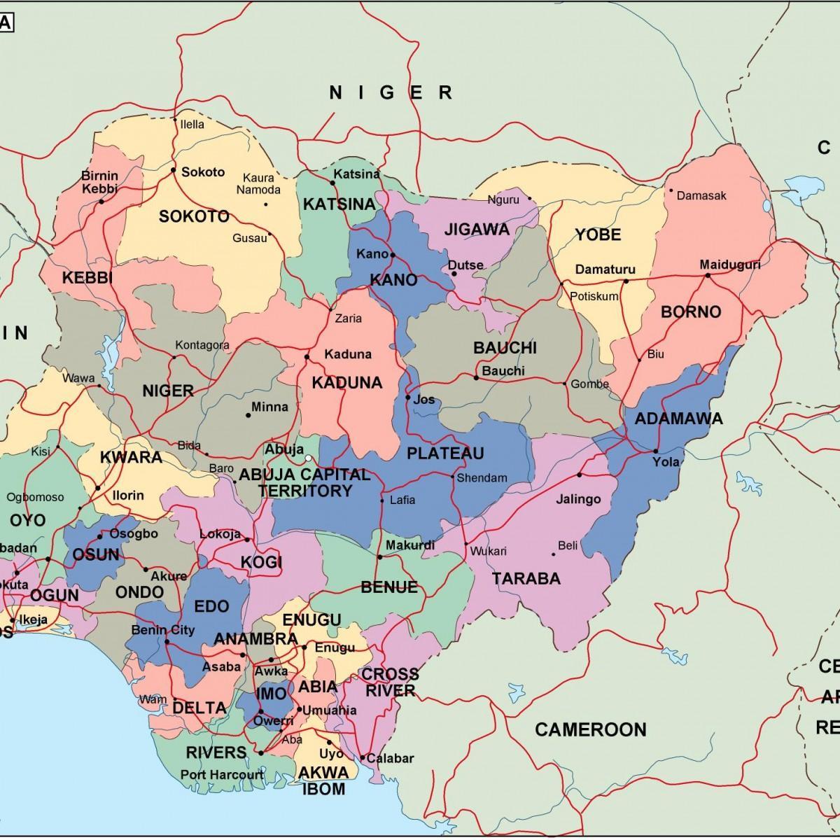 Карта на нигерија со држави и градови