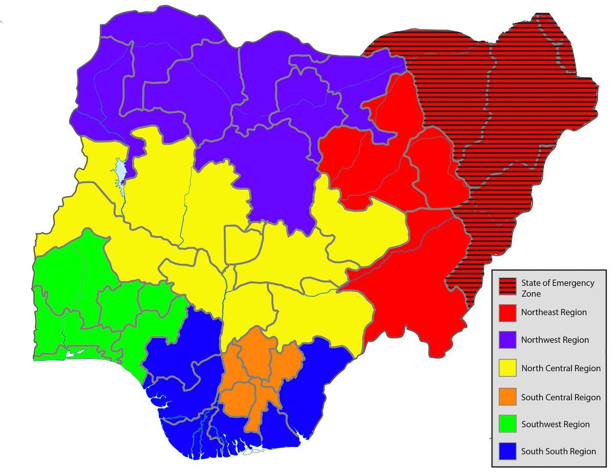карта на нигерија покажуваат сите држави