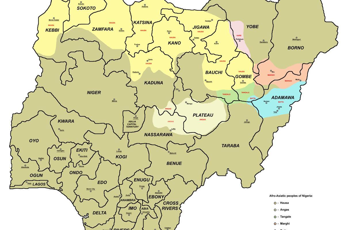 карта на нигерија со 36 држави