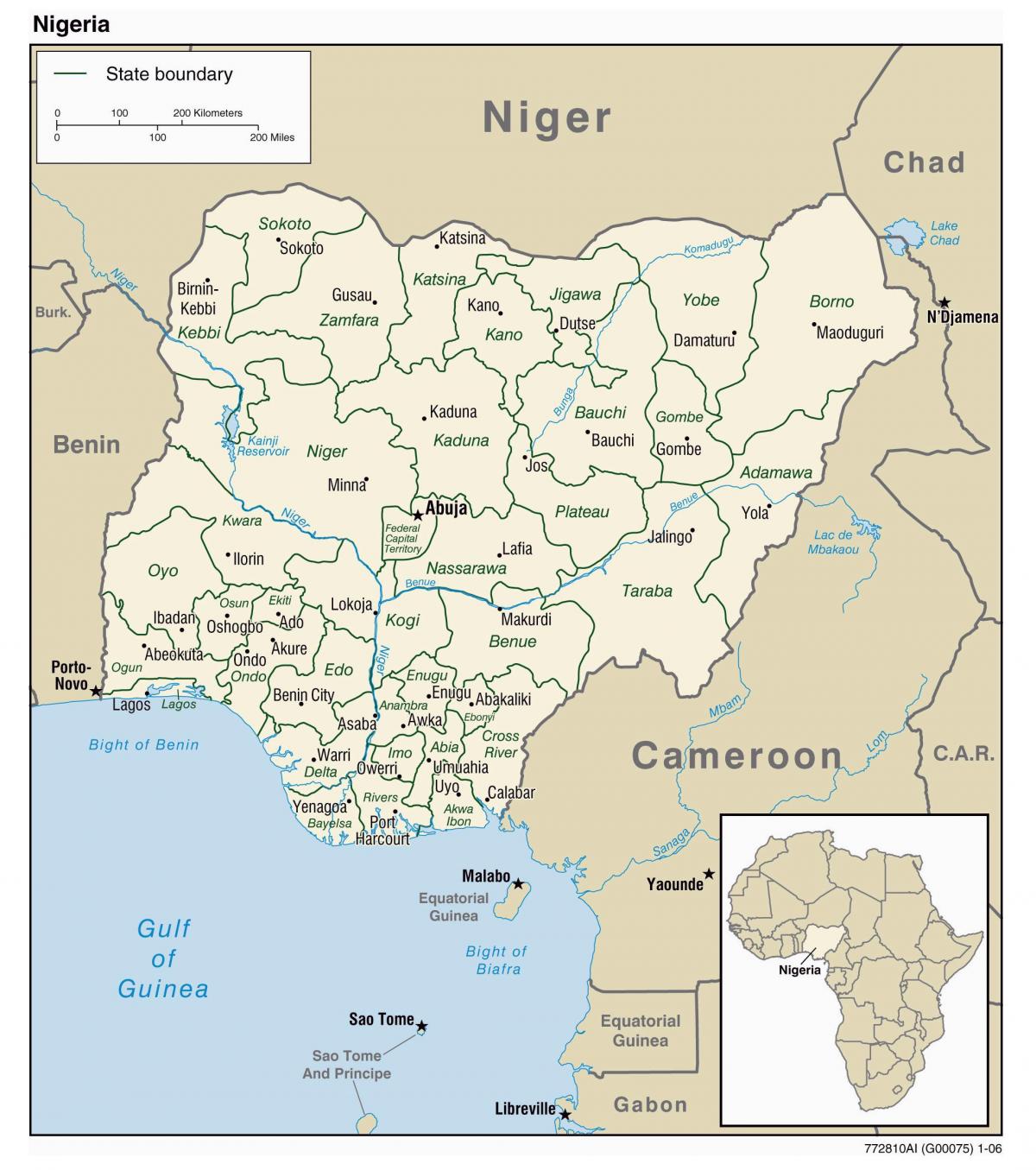 карта на нигерија со градови