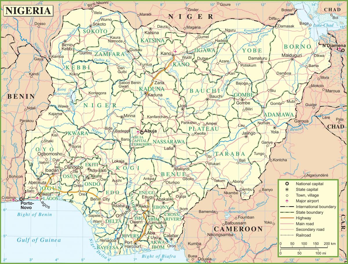 карта на нигерија покажува главните патишта