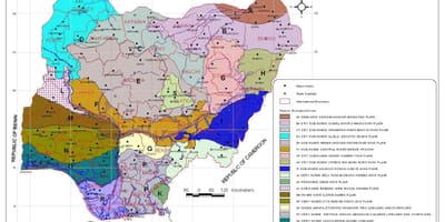 Карта на нигерија која ги покажува различните зони на вегетација