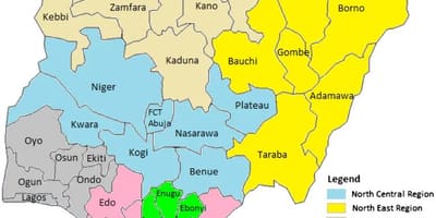 Карта на нигерија покажува геополитички зони