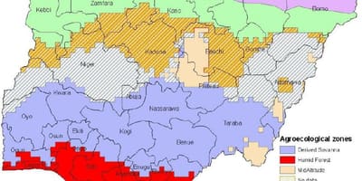Карта на нигерија покажува еколошки зони