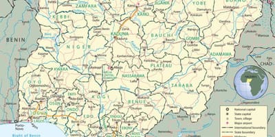 Карта на нигерија покажува држави и метрополи