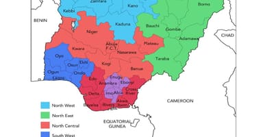 Карта на нигерија покажува геополитички зони