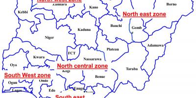 Карта на нигерија покажува шест геополитички зони